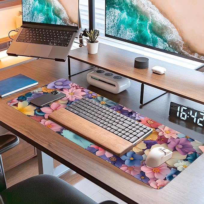 Mouse Pad,Desk Pad, Gaming Mouse Pad,Keyboard Mat Office Desk Decor Accessories (Flowers)