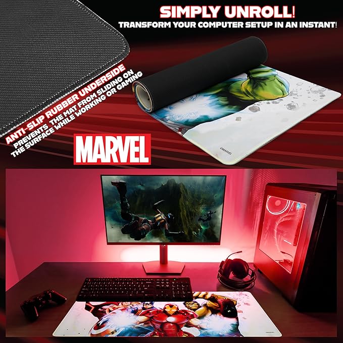 Marvel Avengers Desk Mat Large Mouse Mat 31.2 x 13.9” Desk Protector Mat PC Laptop Keyboard Gaming & Office Supplies Non Slip - Avengers Gifts for Men (White Avengers)
