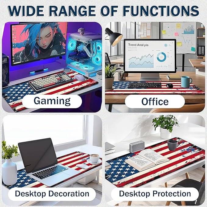 Mouse Pad Gaming - Desk Mat for Keyboard and Mouse - American Antique Flag Large Mouse Pads for Desk, Desks Pad Mat(35.4" X 15.7") with Non-Slip Base, Gaming Mousepad for Game, Office and Home
