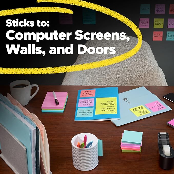 Post-it Super Sticky Lined Notes, Telephone Message, 4 Sticky Note Pads, 4 x 5 in., Ideal for Organization in Your Dorm, Home or Office, Energy Boost Collection