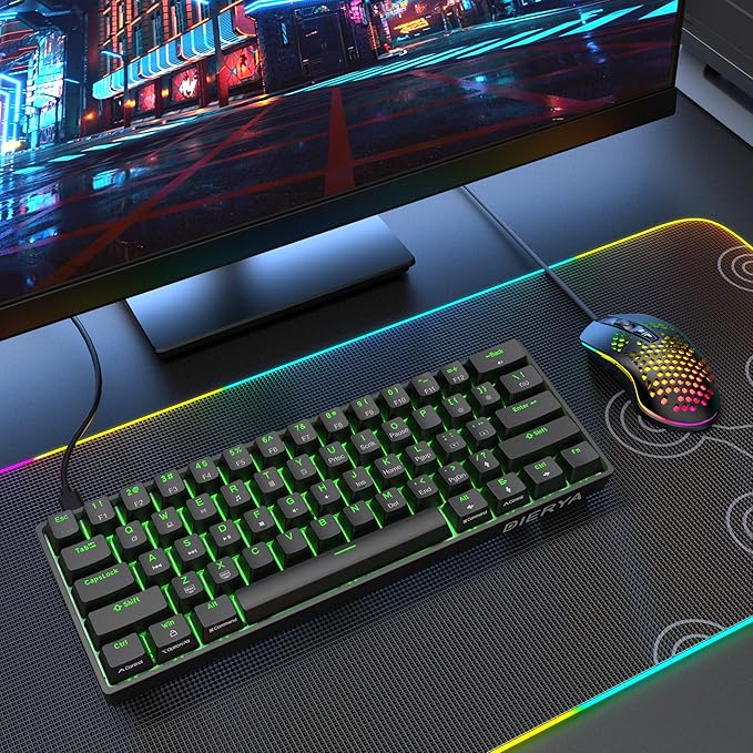 DIERYA 60% Mechanical Keyboard, DK61se Wired Gaming Keyboard with Red Switches,LED Backlit Ultra-Compact 61 Keys Mini Office Keyboard for Windows Laptop PC Gamer Typist（Black）