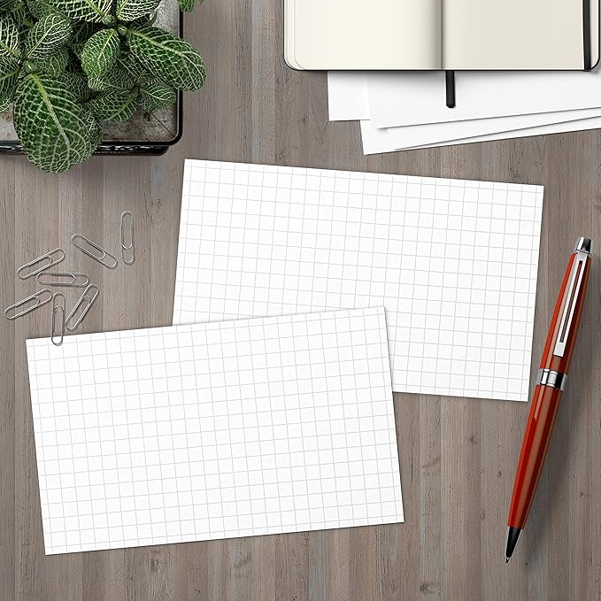 321Done Graph Ruled Index Cards (Set of 50) 3" x 5", Grid 0.20" Double-Sided, Thick Cardstock, Made in The USA, White
