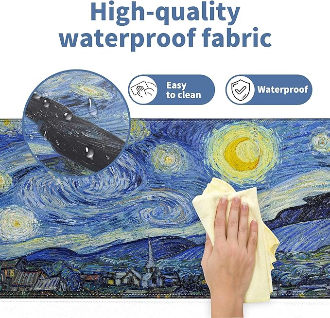 Starry Night Cat Gaming Mouse Pad Large Desk Mat Extended Keyboard Mouse Pad Anime Mousepad with Non-Slip Base and Stitched Edge Mouse Mat Desk Pad 31.5 x 11.8 Mouse Pads for Desk Home Office Gaming