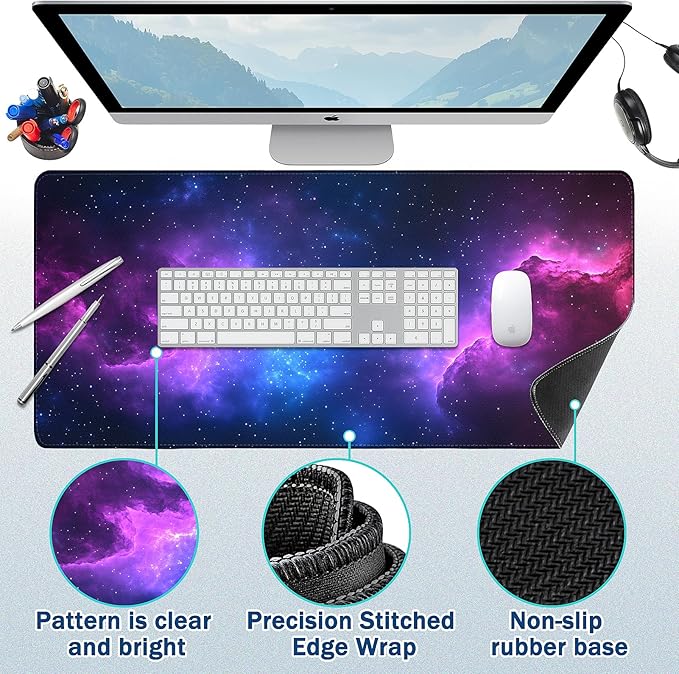 Mouse Pad Gaming - Desk Mat for Keyboard and Mouse - Galaxy Space Large Mouse Pads for Desk, Desks Pad(35.4" X 15.7") with Non-Slip Base, Galaxy Nebula Gaming Mousepad for Game, Office and Home