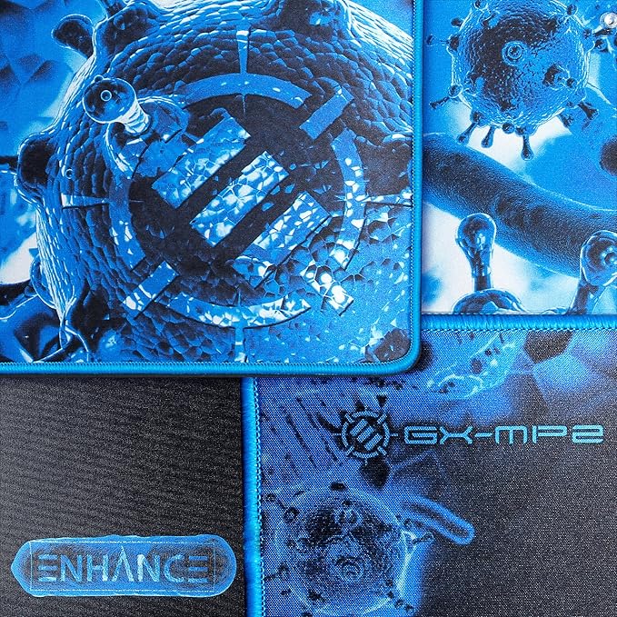 ENHANCE Pathogen Extra Large Gaming Mouse Pad (31.5 x 13.75 in) - Extended Mousepad with Anti-Fray Stitching, Low Friction Smooth Surface, Non-Slip Backing - Full Desk Mouse Mat (Blue)