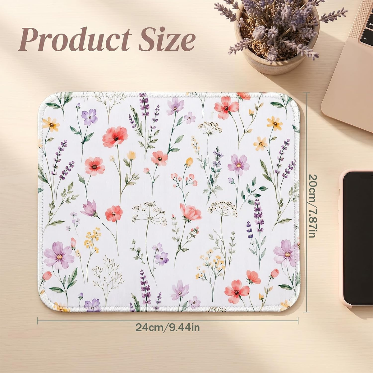 Floral mouse pad dimensions 24 cm by 20 cm