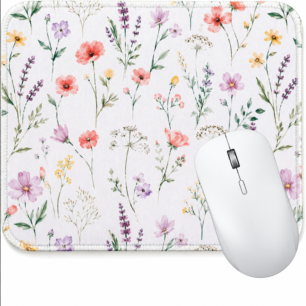 Floral mouse pad with white mouse